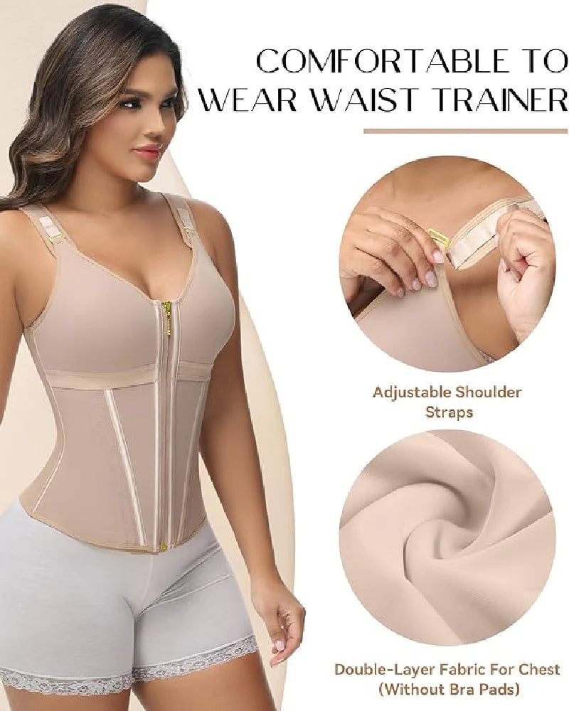 Boned Latex Waist Trainer Vest with Built-in Bra