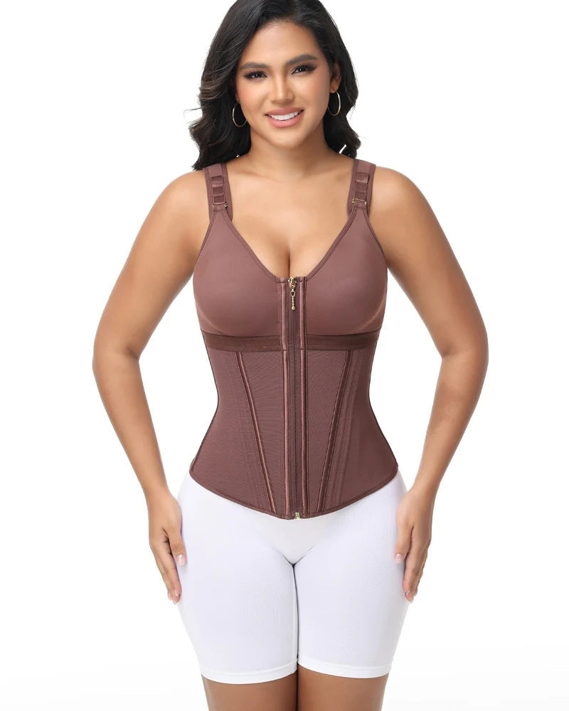 Boned Latex Waist Trainer Vest with Built-in Bra