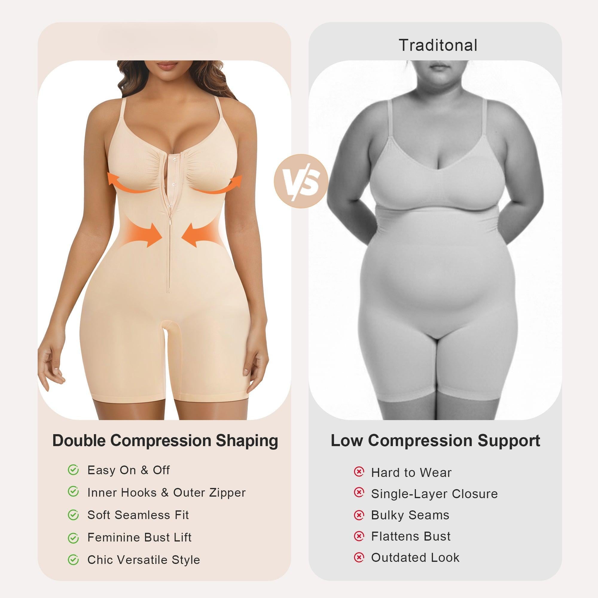 Zip-Up Tummy Control Short Bodysuit