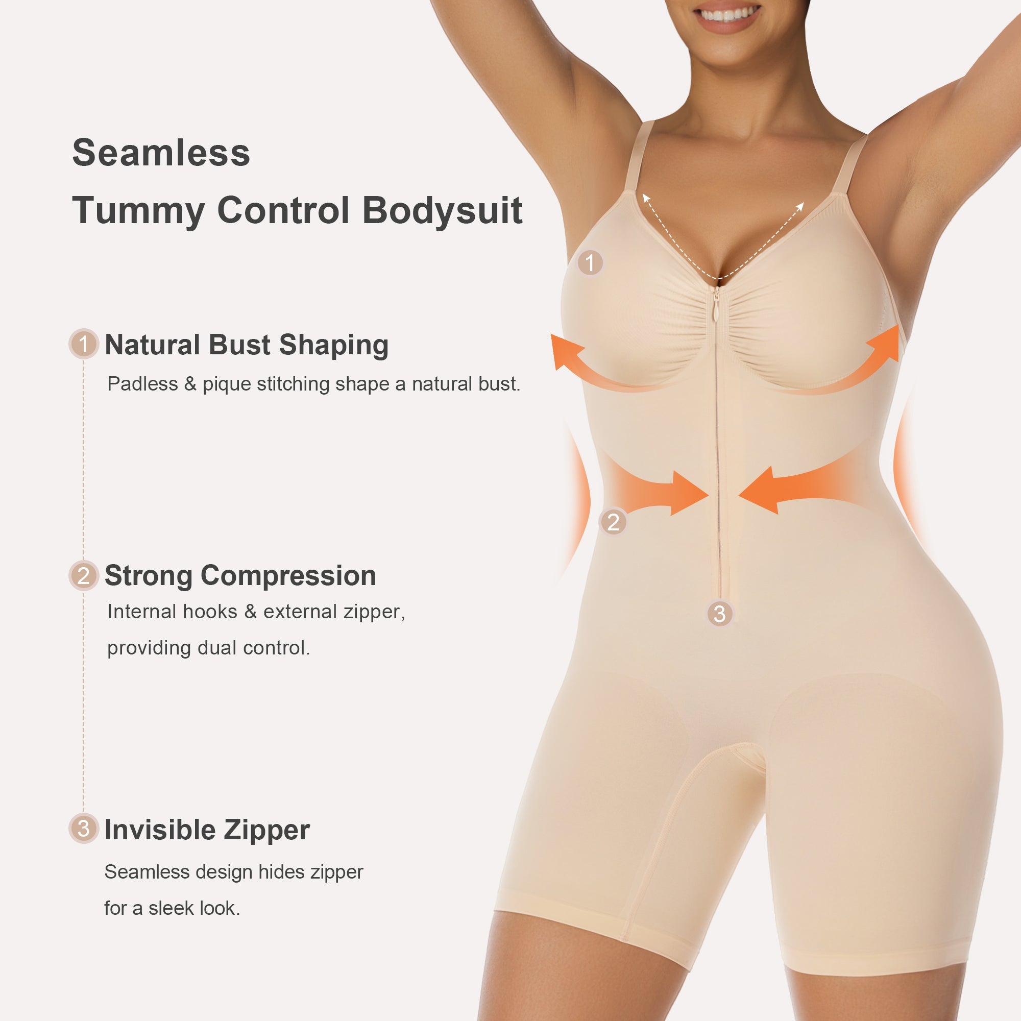 Zip-Up Tummy Control Short Bodysuit