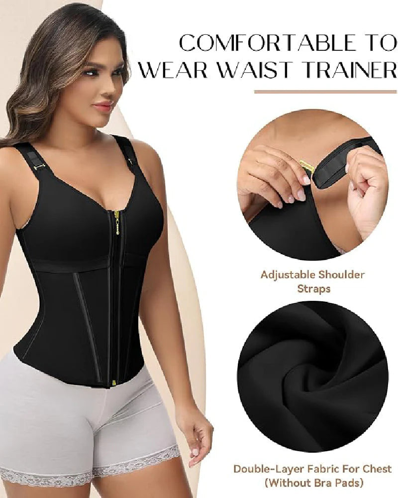 Boned Latex Waist Trainer Vest with Built-in Bra