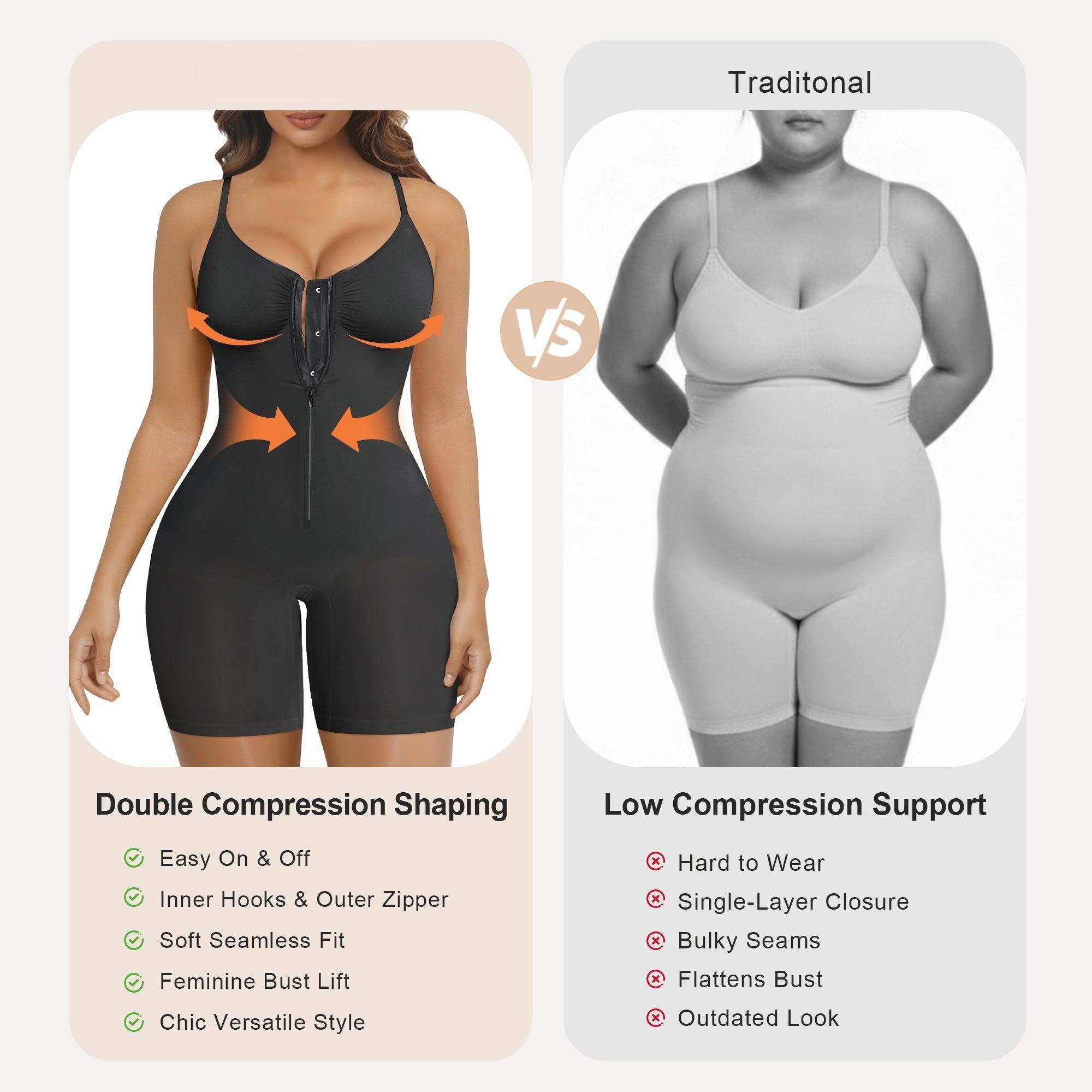 Zip-Up Tummy Control Short Bodysuit