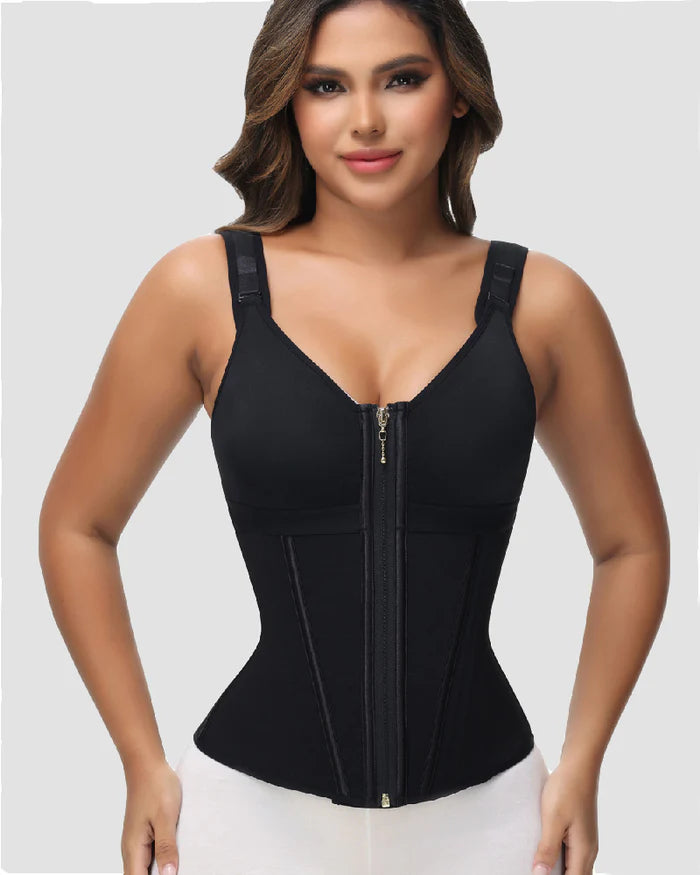 Boned Latex Waist Trainer Vest with Built-in Bra