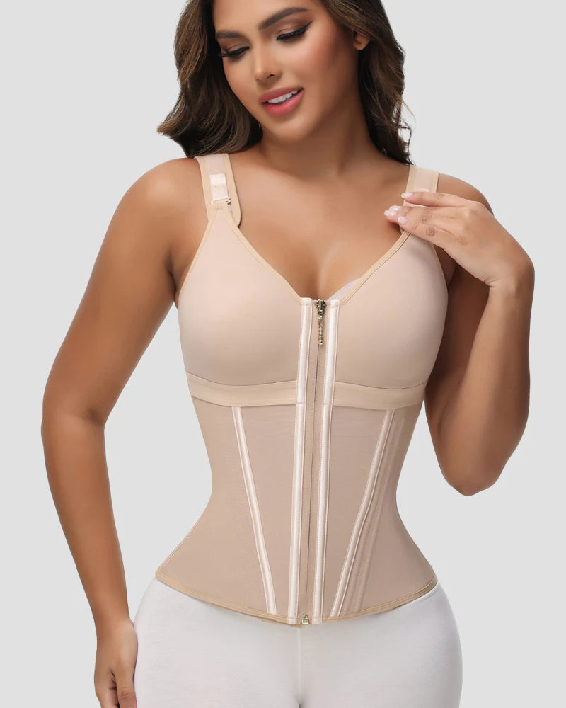 Boned Latex Waist Trainer Vest with Built-in Bra