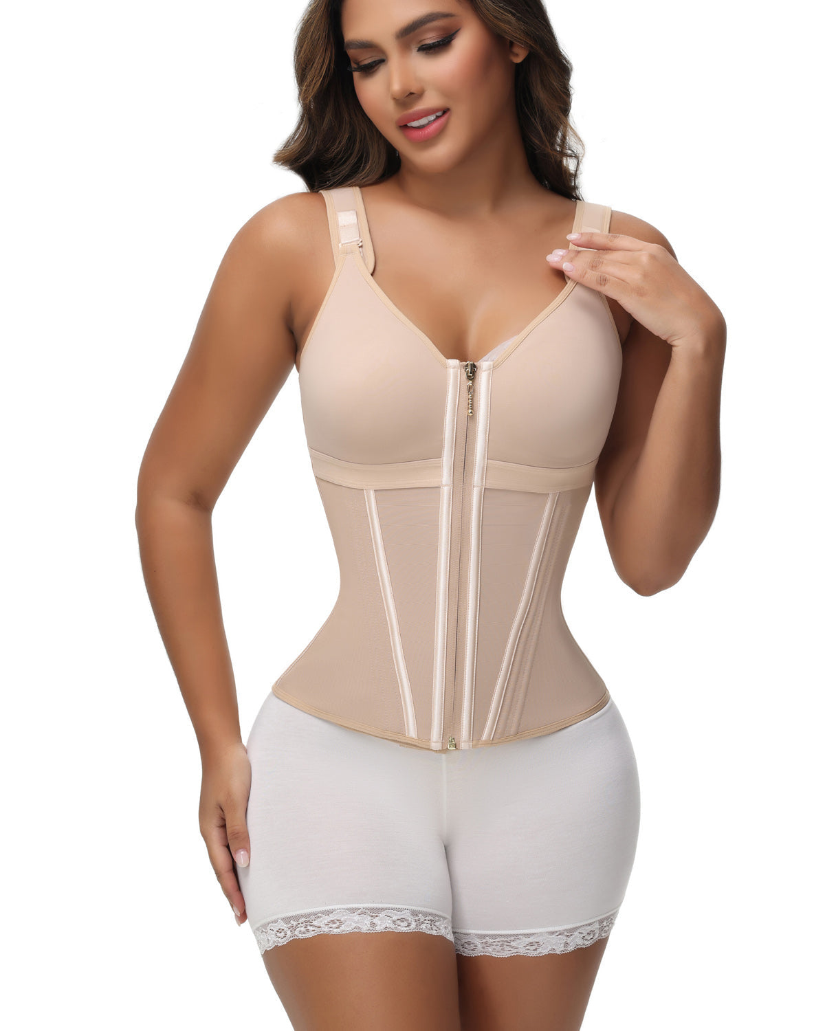 Boned Latex Waist Trainer Vest with Built-in Bra