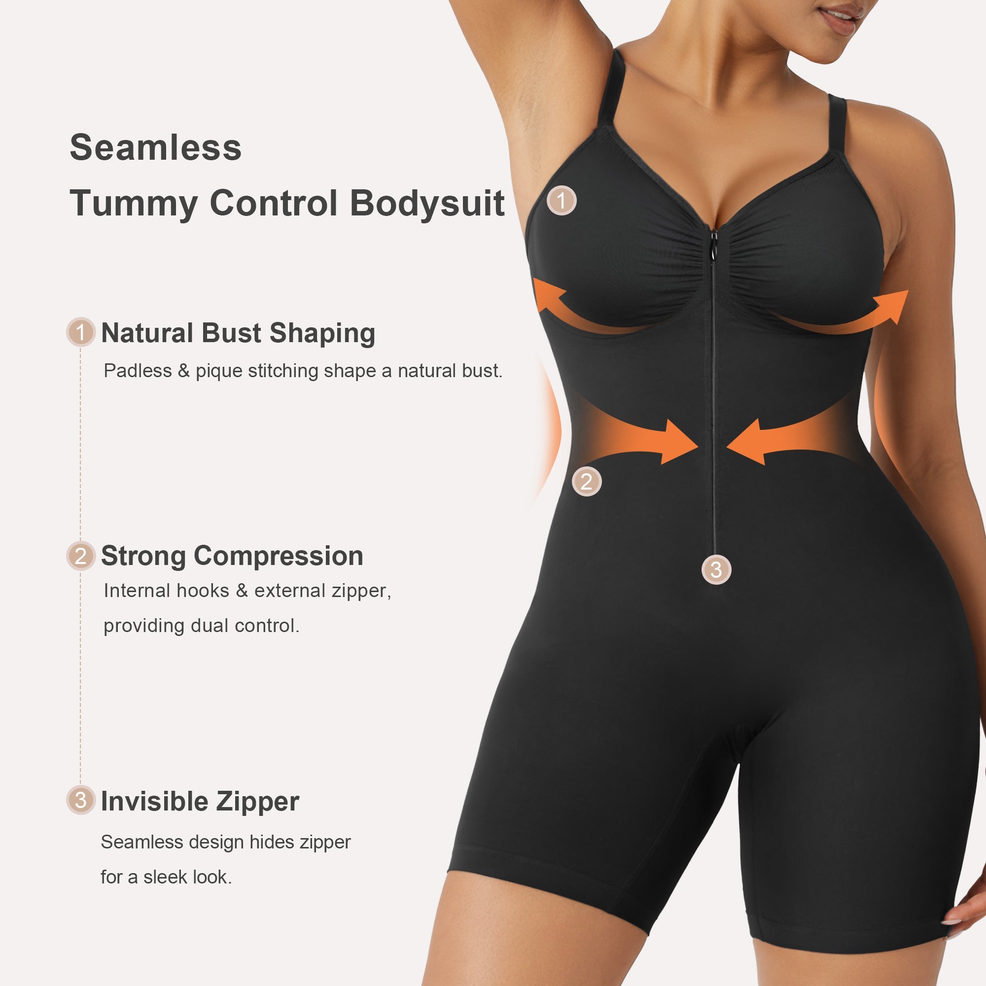Zip-Up Tummy Control Short Bodysuit