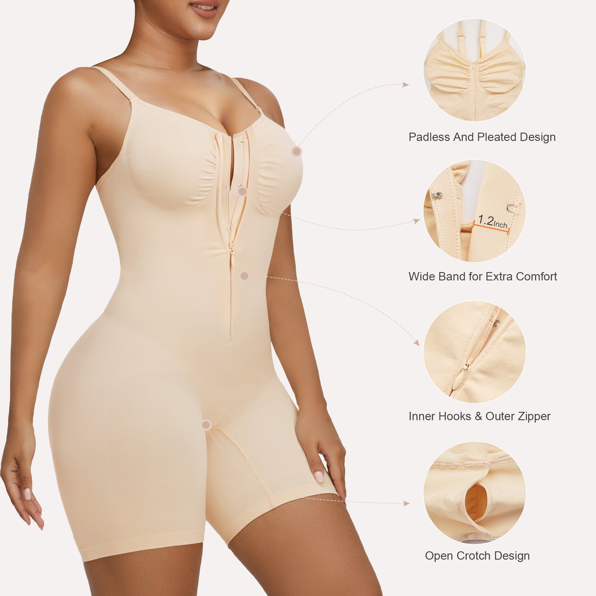 Zip-Up Tummy Control Short Bodysuit