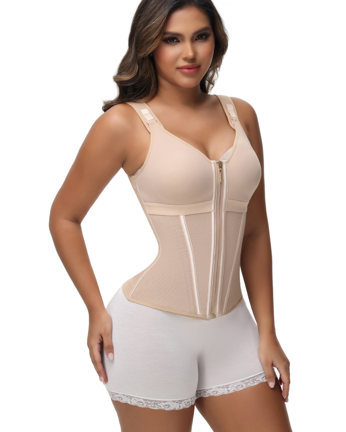 Boned Latex Waist Trainer Vest with Built-in Bra