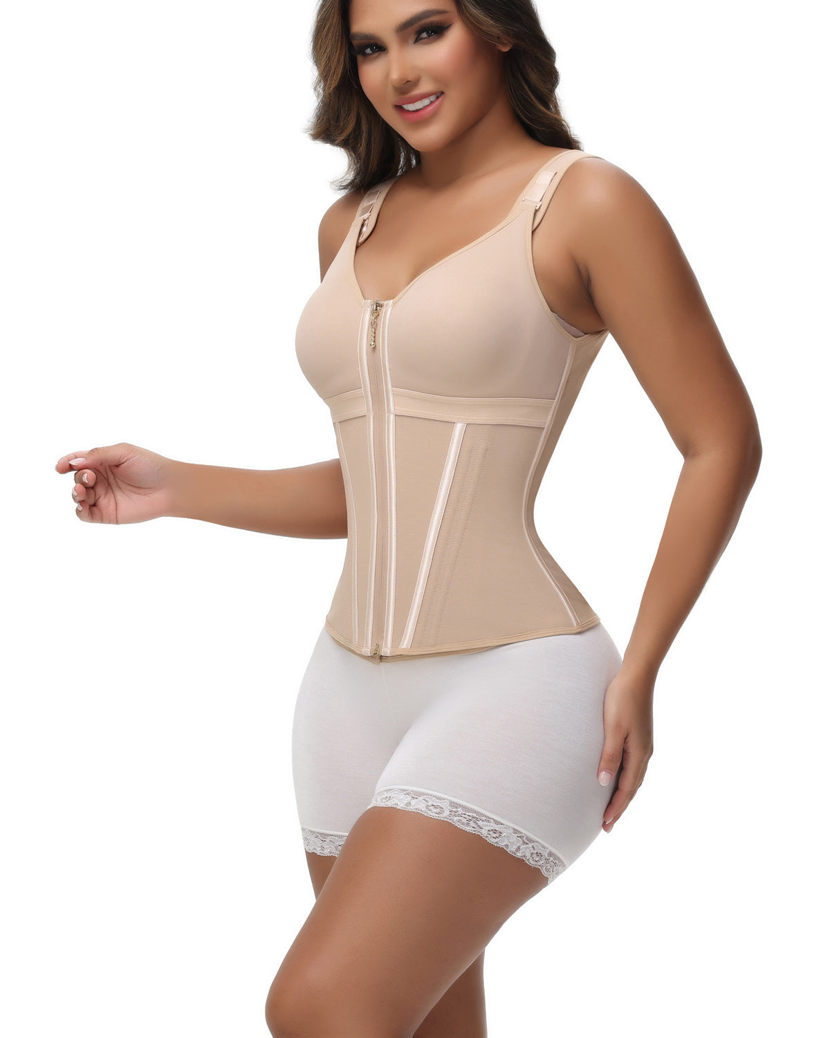 Boned Latex Waist Trainer Vest with Built-in Bra