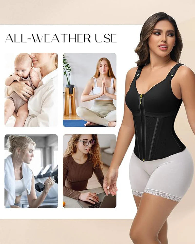 Boned Latex Waist Trainer Vest with Built-in Bra