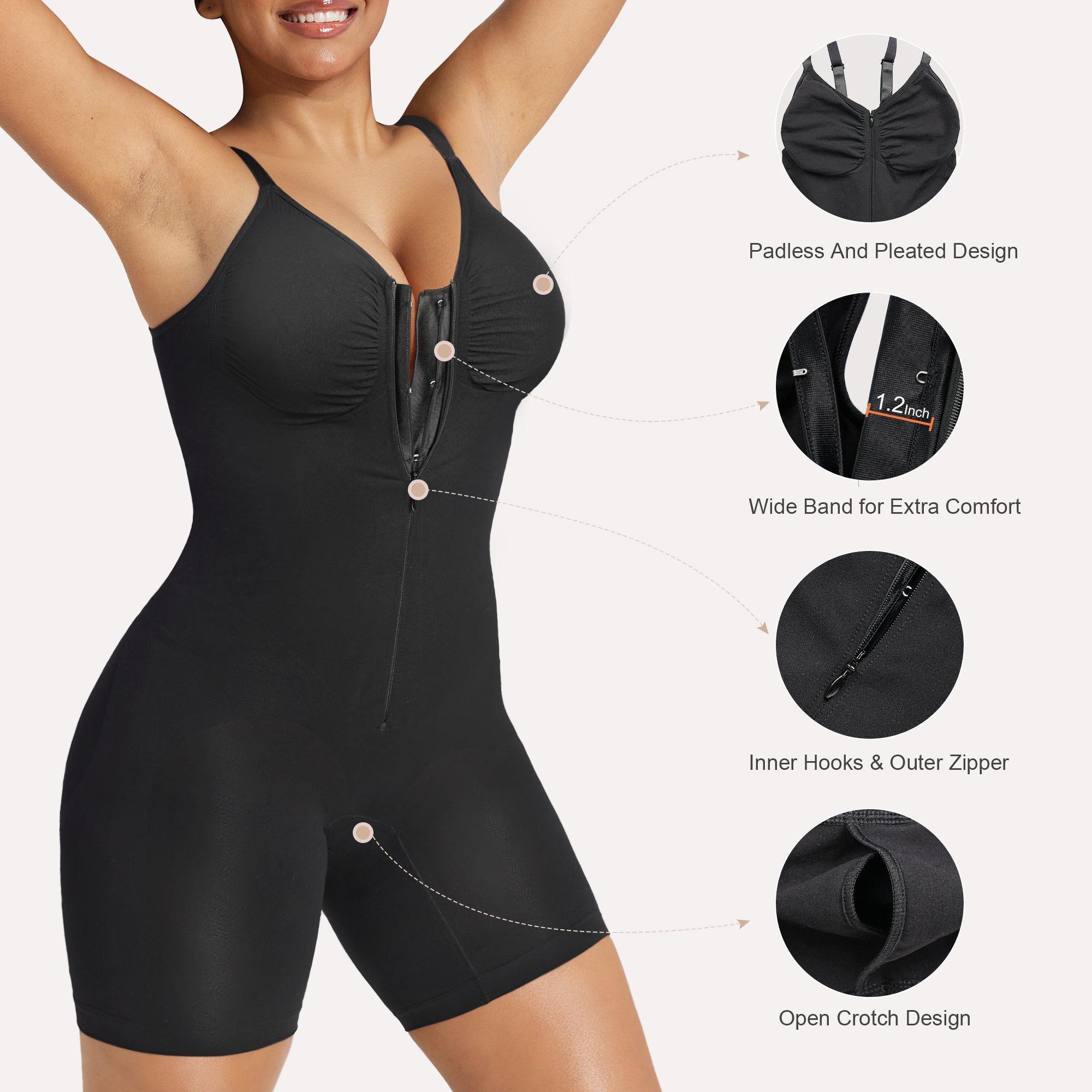 Zip-Up Tummy Control Short Bodysuit
