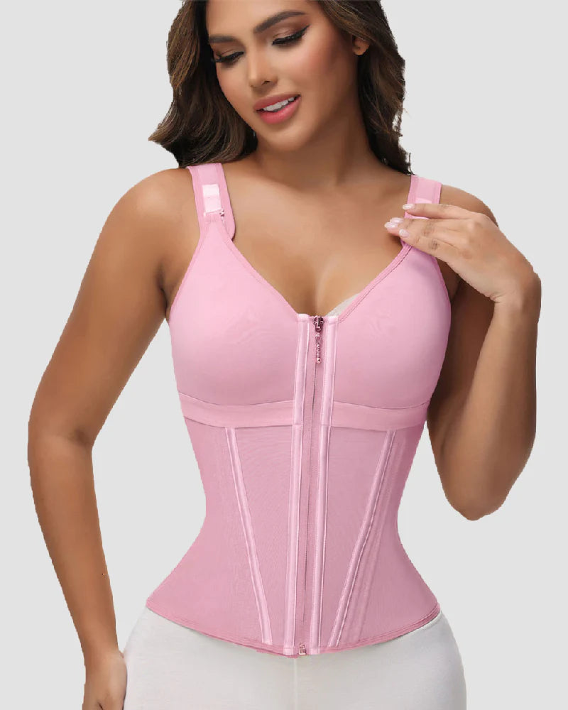 Boned Latex Waist Trainer Vest with Built-in Bra